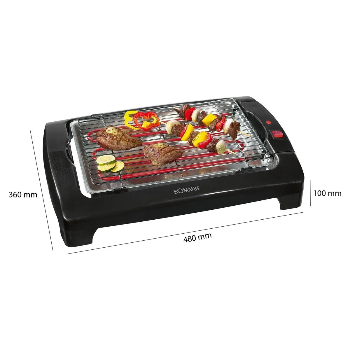 Bomann BQ 1240 - Grill Elektryczny Z Chromowanym Rusztem 35,5 X 24,5 Cm, 2000 W, Kolor Czarny