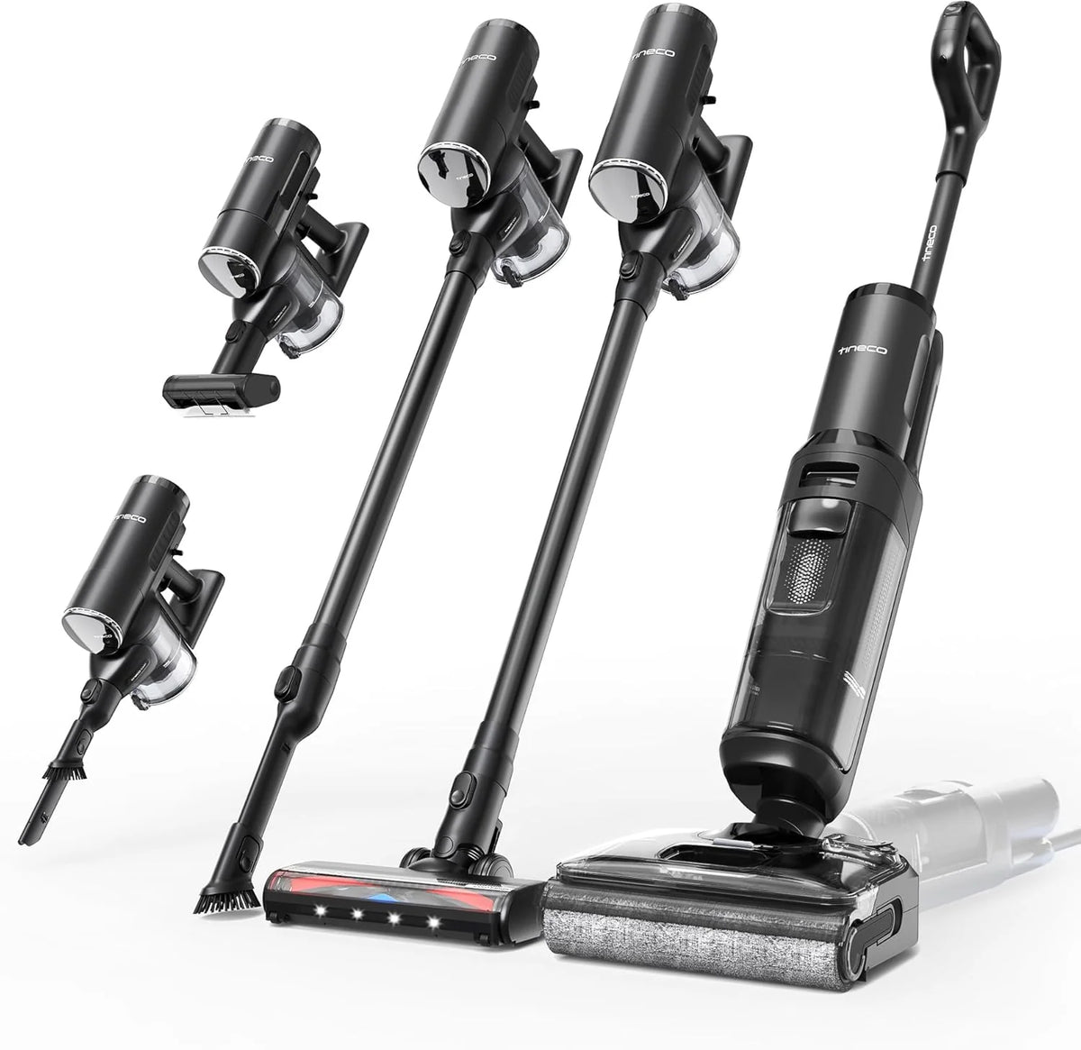 Tineco Floor ONE S7 Stretch Ultra Bezprzewodowy Odkurzacz na mokro i sucho, zapobiegający splątaniu 180°, czas pracy 50 minut, samooczyszczanie Flashdry 85℃, dwustronne czyszczenie krawędzi