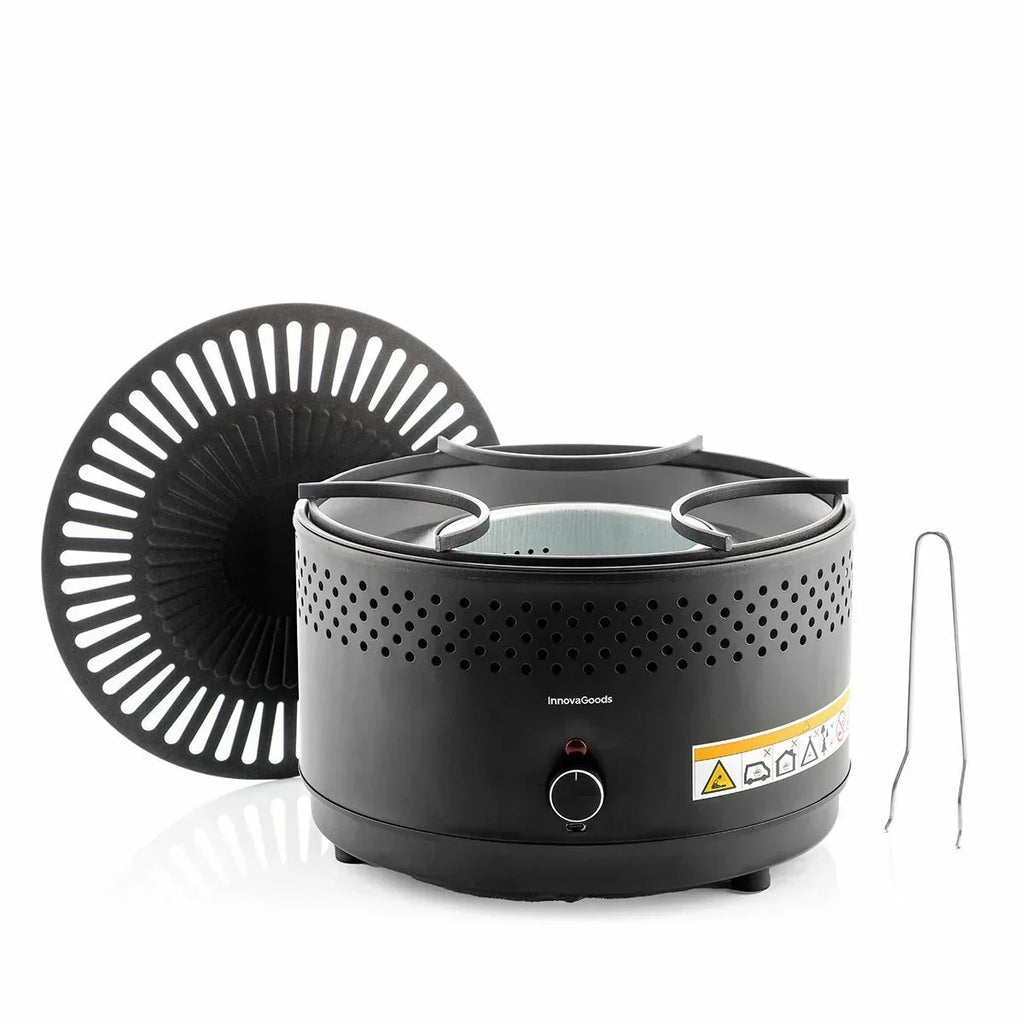 InnovaGoods Przenośny Grill Węglowy Bezdymny Żeliwny Ø28,5 x 18 cm, Ø28,5 x 18 cm Czarny
