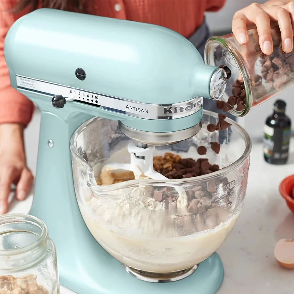 KitchenAid Mikser planetarny — Artisan — Robot kuchenny z uchylną głowicą — Mikser z 5 akcesoriami — Mikser cukierniczy z 2 misami ze stali nierdzewnej — 4,8 L i 3 L — Błękitny lód