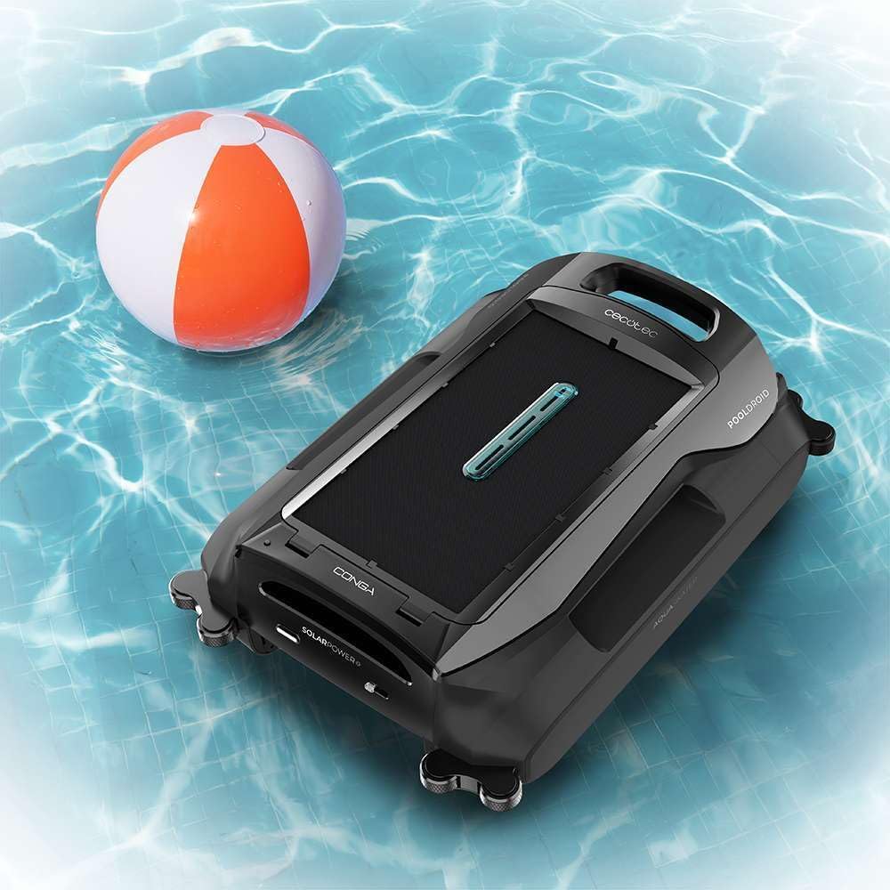 Robot basenowy Cecotec do powierzchni i linii wodnej Conga Pooldroid AquaSkater. Ładowanie słoneczne, 16h autonomii, kosz 4,5l i filtr 187,5μm, nawigacja ultradźwiękowymi czujnikami
