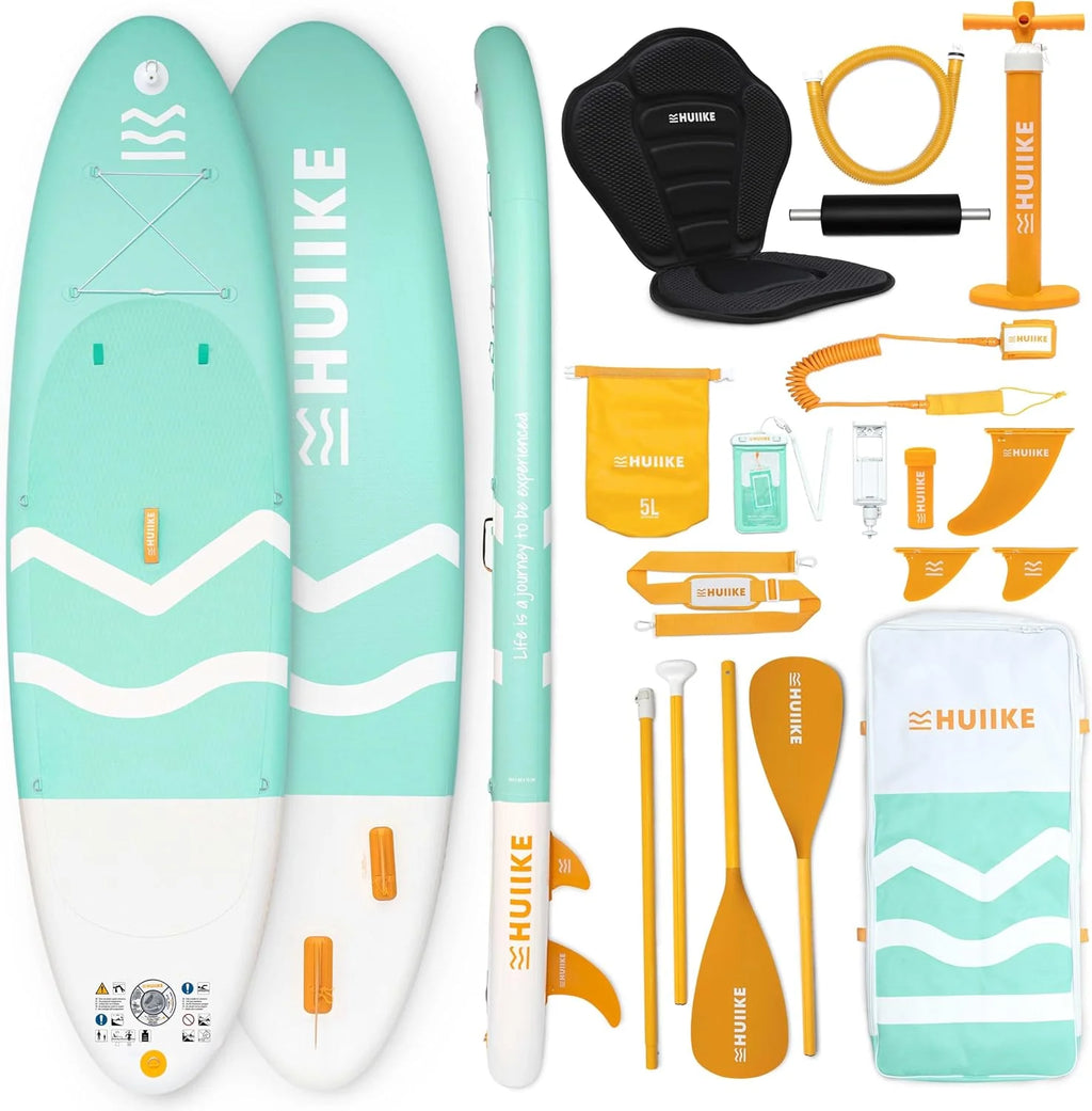 HUIIKE Deska SUP Pompowana z Akcesoriami w Zestawie: Wiosło, Stateczniki, Pompka. Stand Up Paddle Board o Dużej Stabilności i Wytrzymałości. 305 x 84 x 15 cm, Udźwig do 130 kg
