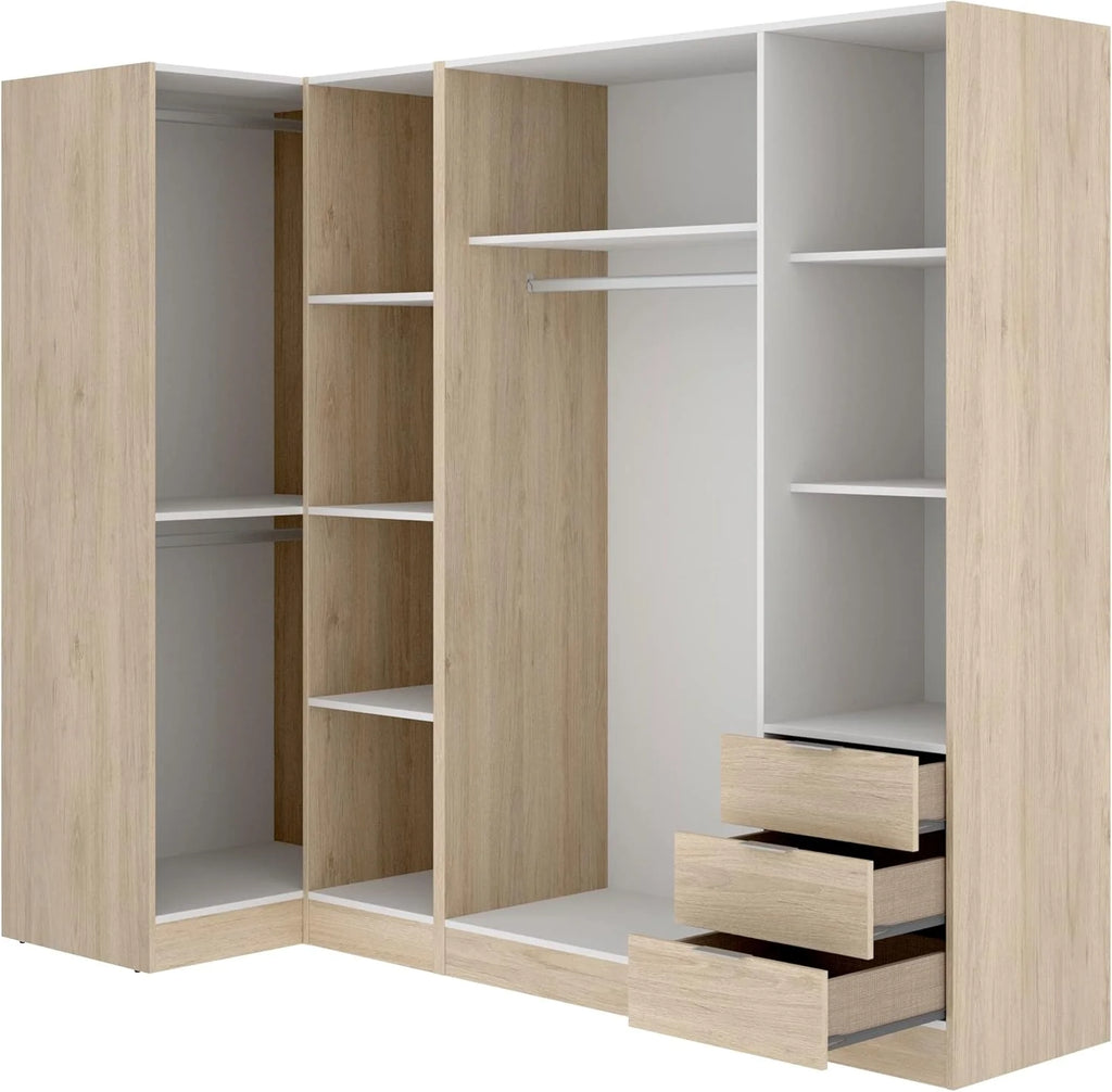 DEKIT GRUPO RIMOBEL Essen Szafa narożna z szufladami - Dąb Naturalny - 184 cm (wys.) x 91 cm (szer.) x 214 cm (gł.)