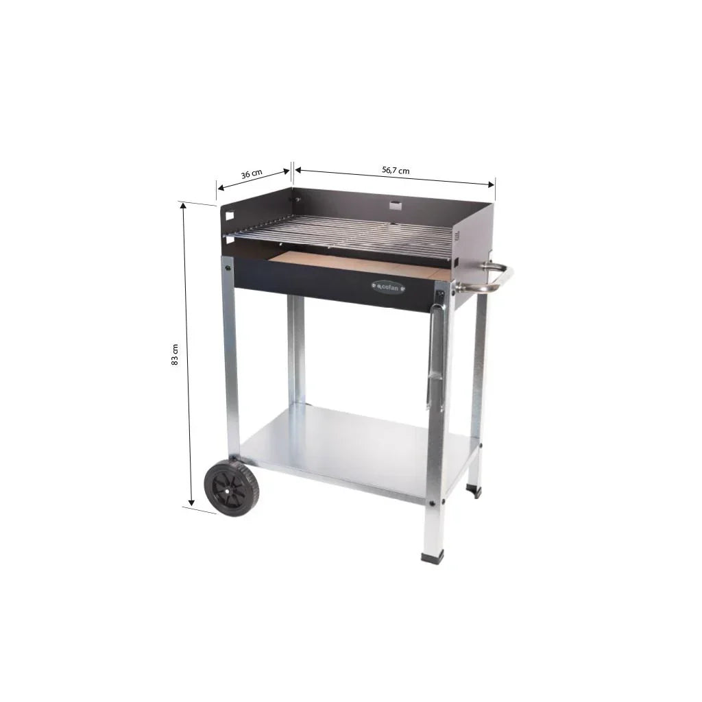 Cofan Grill Węglowy Na Kółkach | Regulowany Ruszt | Z Ogniotrwałą Cegłą I Bocznym Uchwytem | Łatwy Transport | Duża Powierzchnia Grillowania | Wymiary: 56,7 X 36 X 83 Cm