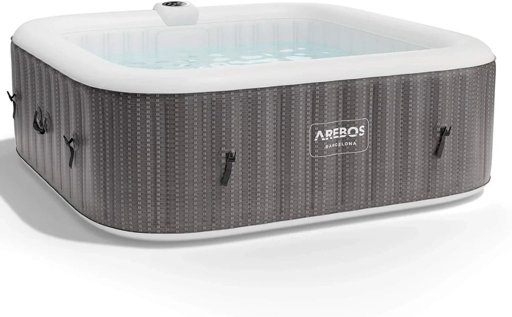 Arebos Spa jacuzzi 2400W | Basen zewnętrzny | dla 6 osób 185 x 185 cm | 130 dysz masujących | 910 L z ogrzewaniem | Funkcja pompowania za pomocą przycisku | W zestawie pokrywa | Bubble Spa i Wellness