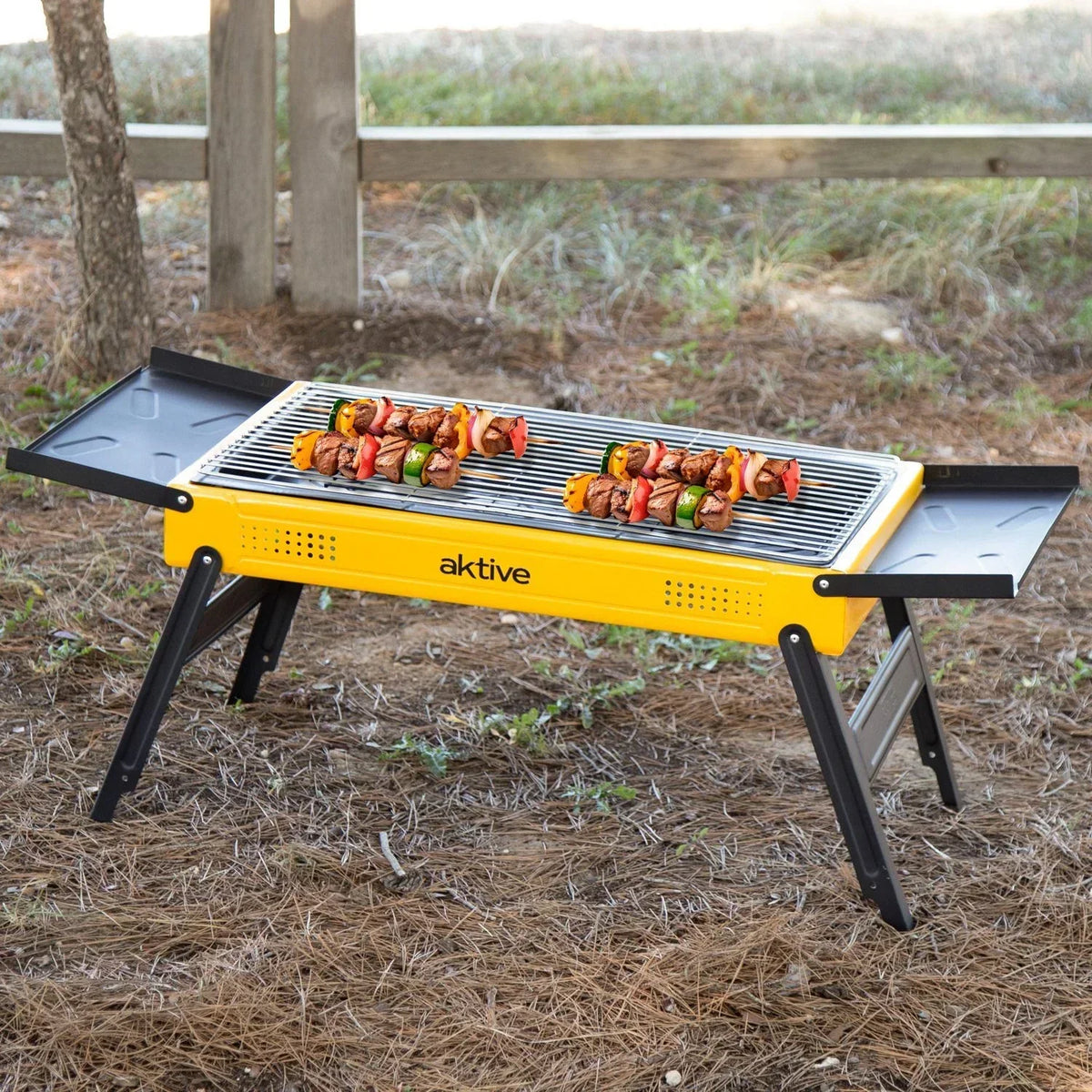 Grill Węglowy Składany 89x33x33 Cm, Stal Emaliowana Z Rozkładanymi Półkami Bocznymi I Rusztem Ze Stali Nierdzewnej - Aktive