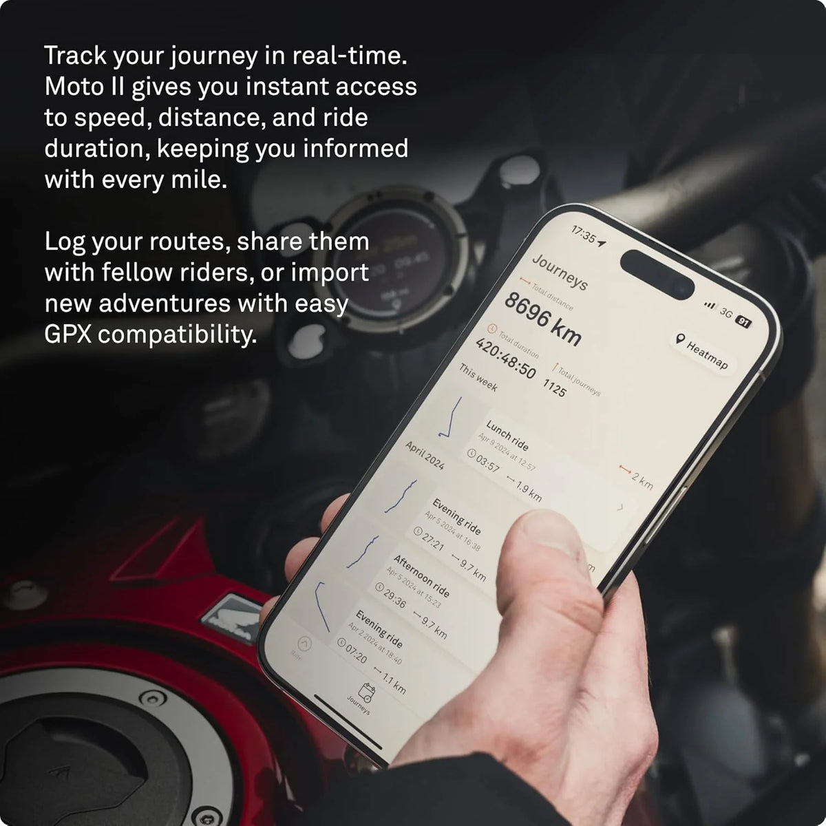Beeline Moto II - System nawigacji motocyklowej | Nawigacja po całym świecie | Mini mapy ad hoc | 14 godzin pracy baterii | Wodoszczelność i pyłoszczelność IP67 | Ładowanie USB-C ze wsparciem