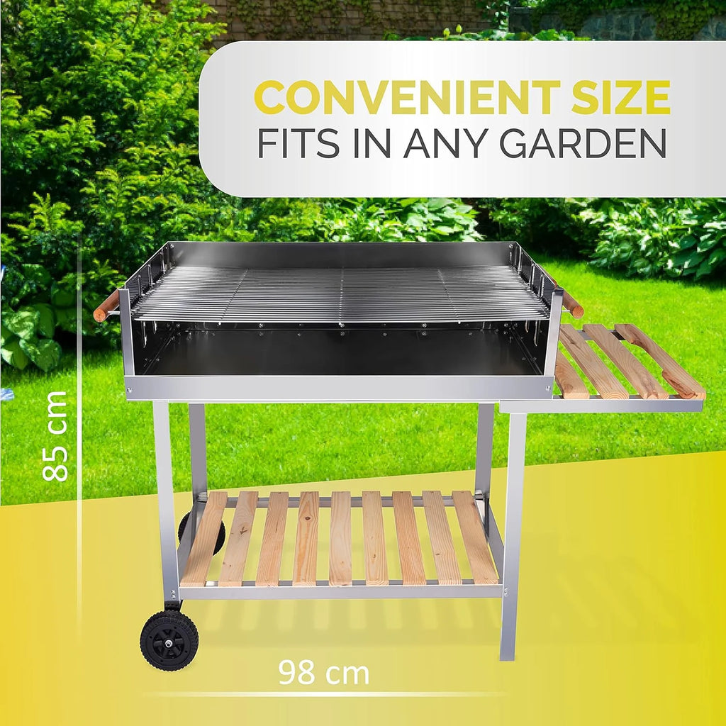 BBQ Collection Charcoal BBQ Grill Cart - Trolley - Stainless Steel