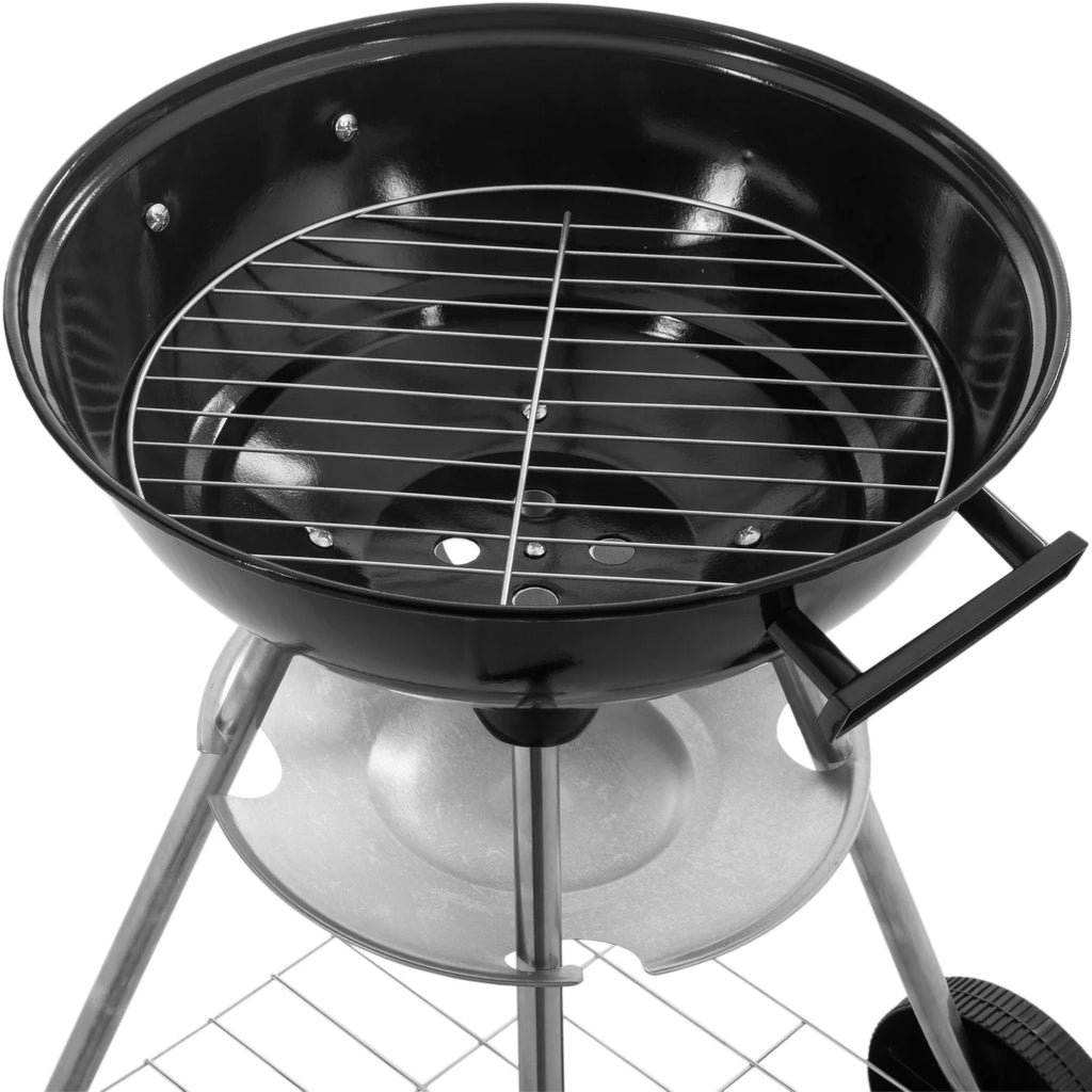 Primematik - Okrągły grill węglowy 41x70 cm z pokrywą i kółkami BBQ Grill do ogrodu i na kemping Kh51000