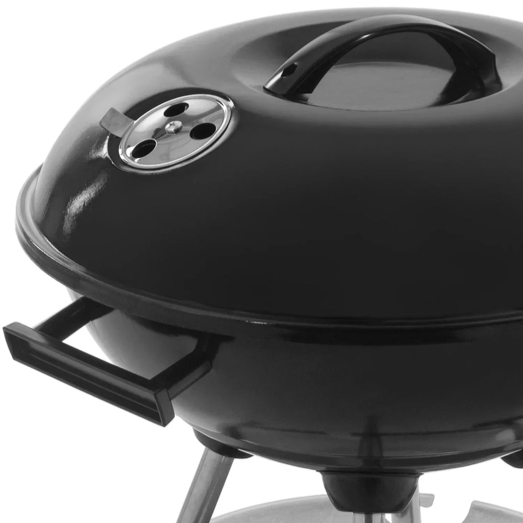 Primematik - Okrągły grill węglowy 41x70 cm z pokrywą i kółkami BBQ do ogrodu i na kemping Kh51000