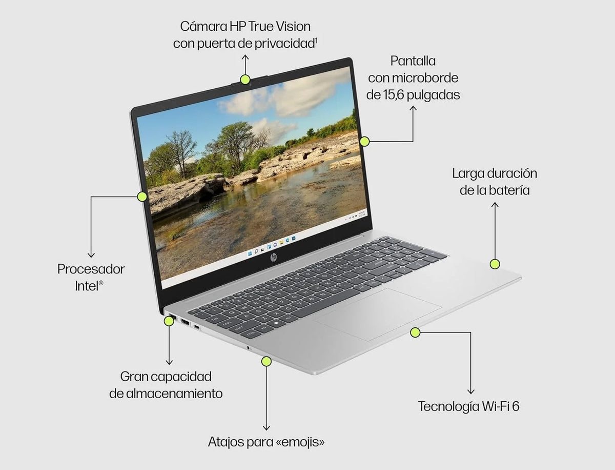 HP 15-fd0163ns - Laptop 15,6" Full HD (Intel Core i5-1334U, 16GB RAM, 512GB SSD, Intel Iris Xe Graphics, Windows 11) Srebrny - Klawiatura QWERTY Hiszpańska