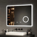 Lustro łazienkowe LED EMKE 90 x 70 cm, z przełącznikiem dotykowym, funkcją antyparowania, lupą 3x, zegarem, 6500K