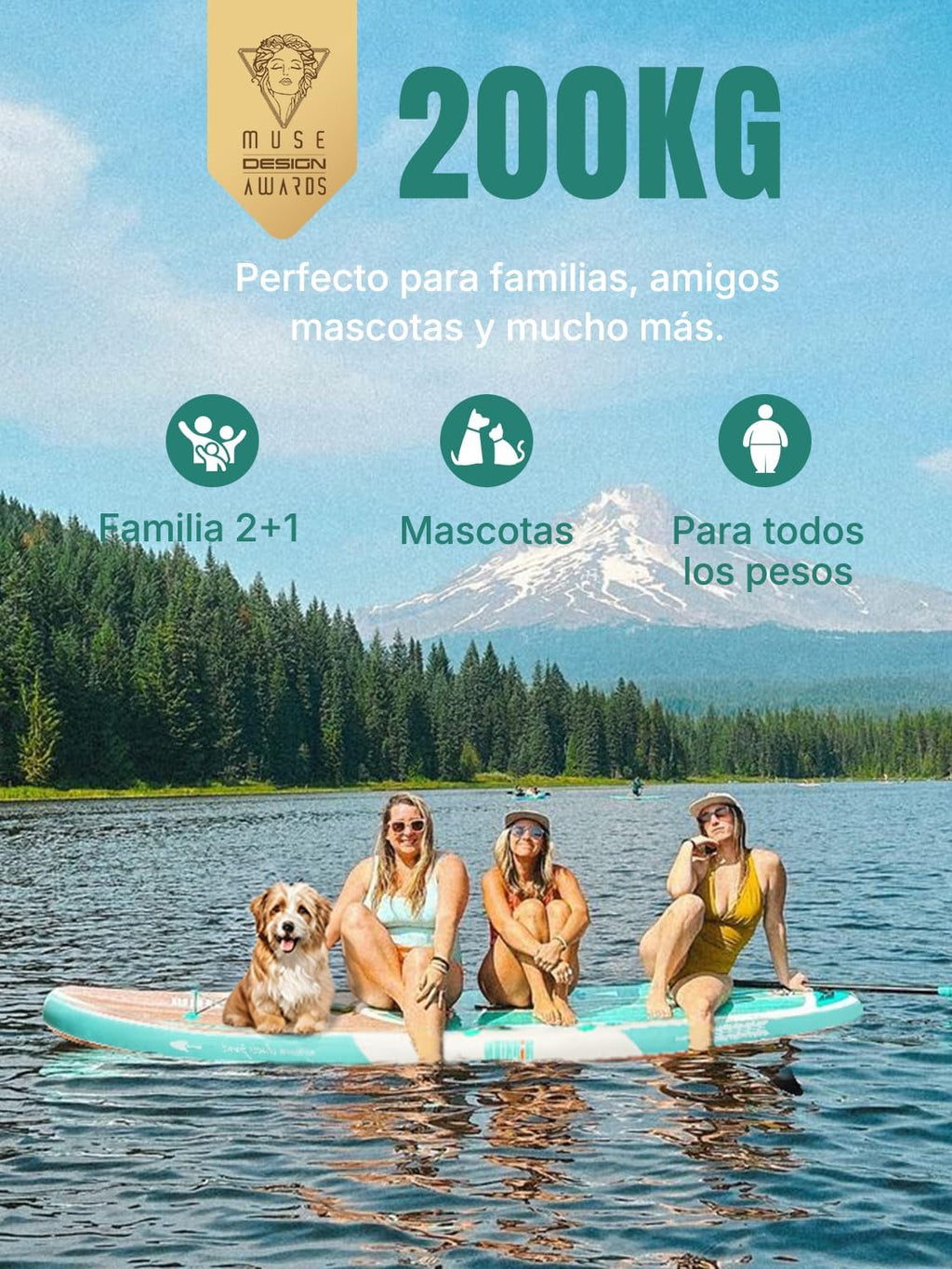 Niphean Dmuchana Deska Paddle Surf dla Dorosłych ze Wszystkimi Akcesoriami, Dmuchana Deska SUP 320cm dla Wszystkich Poziomów, SUP o Nośności 200kg dla 2 Osób, Deska Stand Up Paddle z Siedziskiem