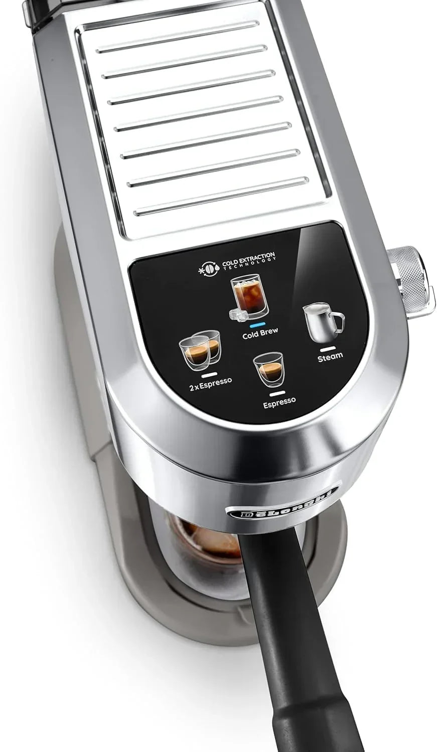 De'Longhi Dedica – Ekspres Kolbowy do Kawy Mielonej lub w Saszetkach, Espresso i Cappuccino, Zbiornik 1.3 Litra, System Anti-Drip, Model EC685.M, Kolor Metaliczny
