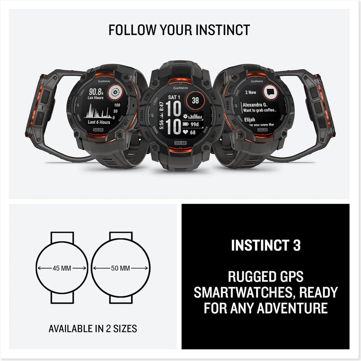 Zegarek Garmin Instinct 3 GPS, 50mm, Smartwatch, solarny, czarna ramka