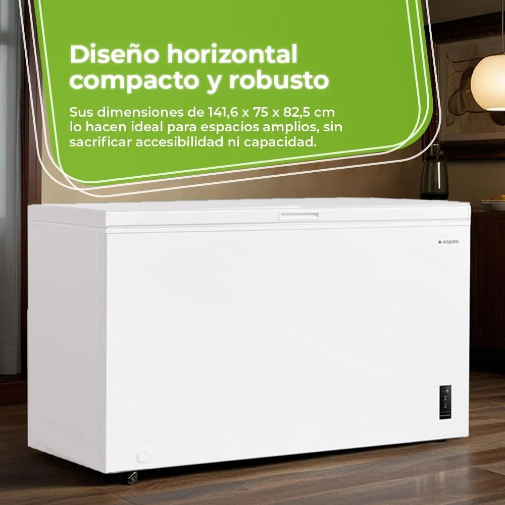 Aspes Congelador Horizontal Blanco ACHH4500EDC. Pojemność 418 litrów, Dual Cooling, 2 kosze, Niski Poziom Hałasu, Klasa Efektywności Energetycznej E