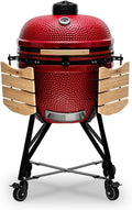 Kamado BONO BBQ -  Grill Kamado Grande XXL z 10 akcesoriami - Ø 64 cm Grill Kamado z akcesoriami - Wędzarnia w kolorze czerwonym na taras, balkon lub do ogrodu