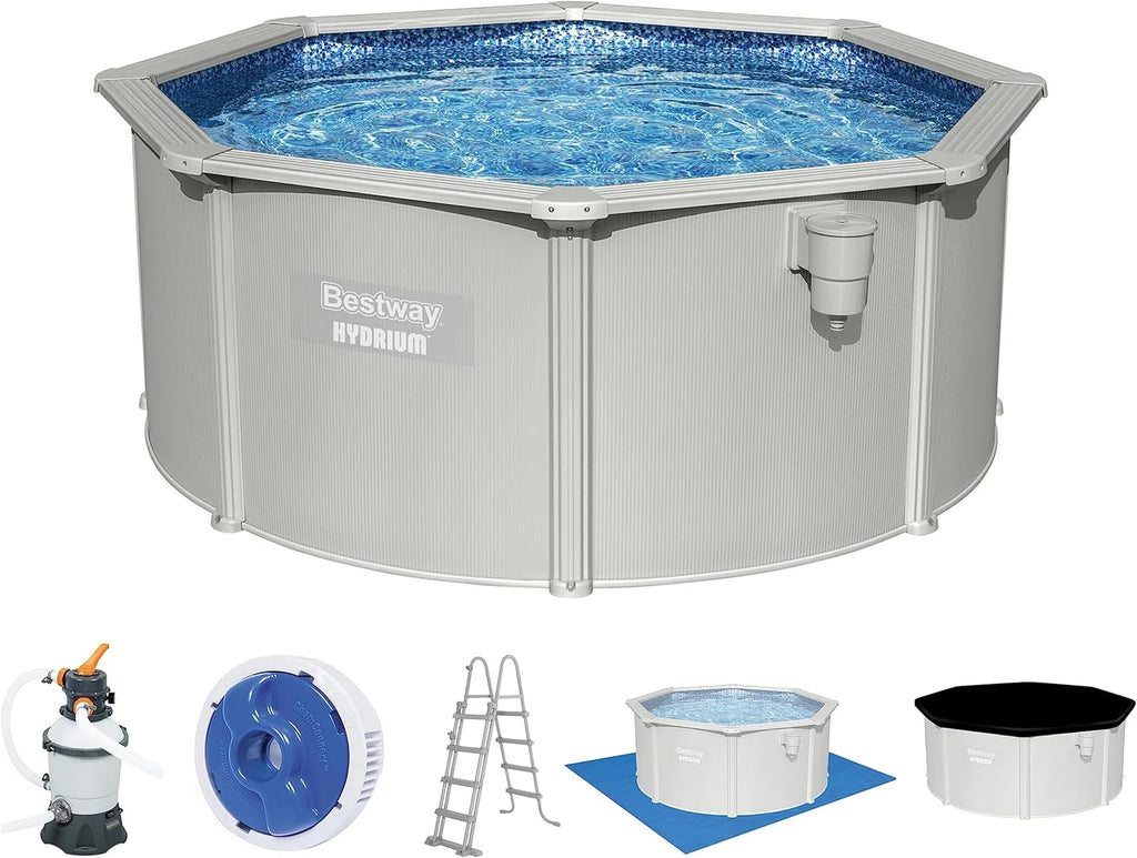 Bestway Hydrium - Basen ze stalowymi ścianami, z filtrem piaskowym, o średnicy 300 x 120 cm, szary, okrągły