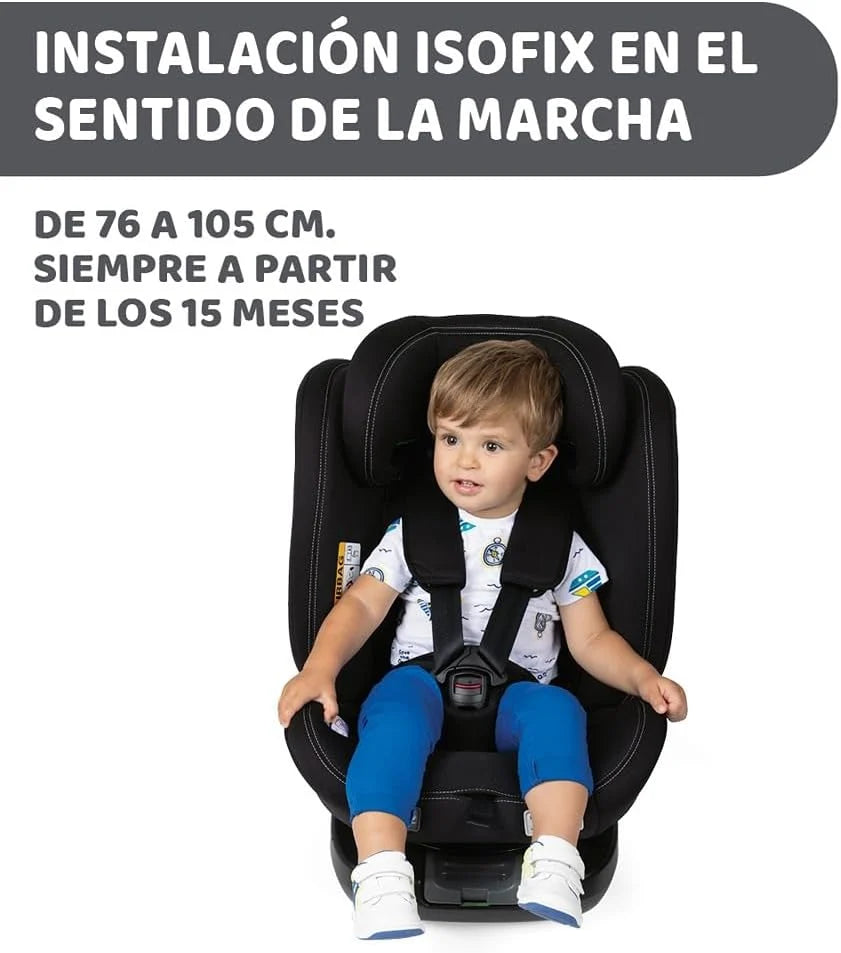 Chicco Unico EVO I'Size Classic, Fotelik Samochodowy ISOFIX dla Niemowląt i Dzieci od 40 do 150 cm, Grupa 0123 od Urodzenia do 12 Lat, Obrotowy 360°, Reduktor, Regulowany i z Ochroną Boczną, Czarny