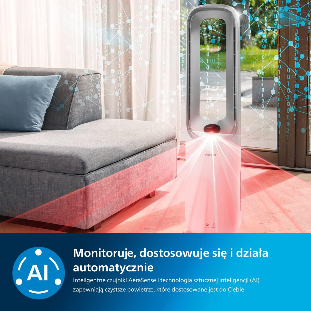 Philips Oczyszczacz i nawilżacz powietrza 2 w 1 z serii 3000, 131 m², filtr NanoProtect HEPA i filtr z aktywnym węglem usuwa 99,97% wszystkich niewidocznych cząstek, kolor biały (AC3737/10)