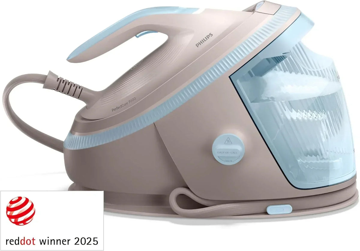 Stacja parowa Philips PerfectCare serii 7000 – uderzenie pary 600 g, ciśnienie 8,5 bar, OptimalTEMP, stopa SteamGlide Elite, wyjmowany zbiornik 1,5 l, prasowanie w pionie, łatwe odkamienianie (PSG7200/60)
