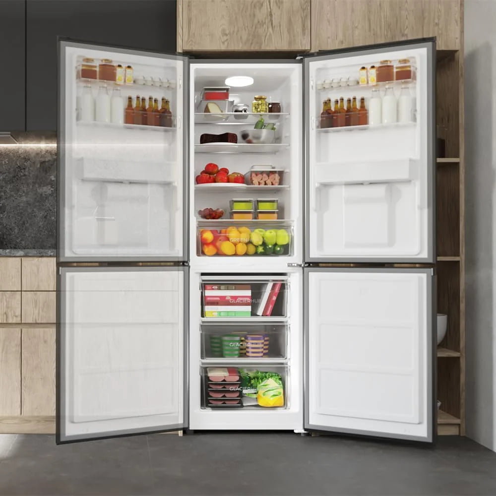 Lodówka Cecotec Combi 2 Drzwiowa z dystrybutorem wody Bolero CoolMarket Combi 296 DF WD Dark E. 296L, 60cm szerokości, funkcje FastCooling, FastFreezing i DeFrost, oświetlenie LED, Dark Inox