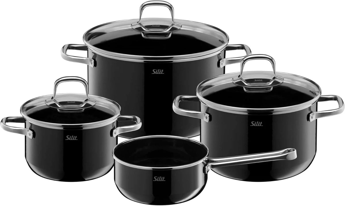 Silit Elegance Zestaw Garnków Indukcyjnych, Stal Nierdzewna 18/8, Przezroczysty/Czarny, 4 Sztuki