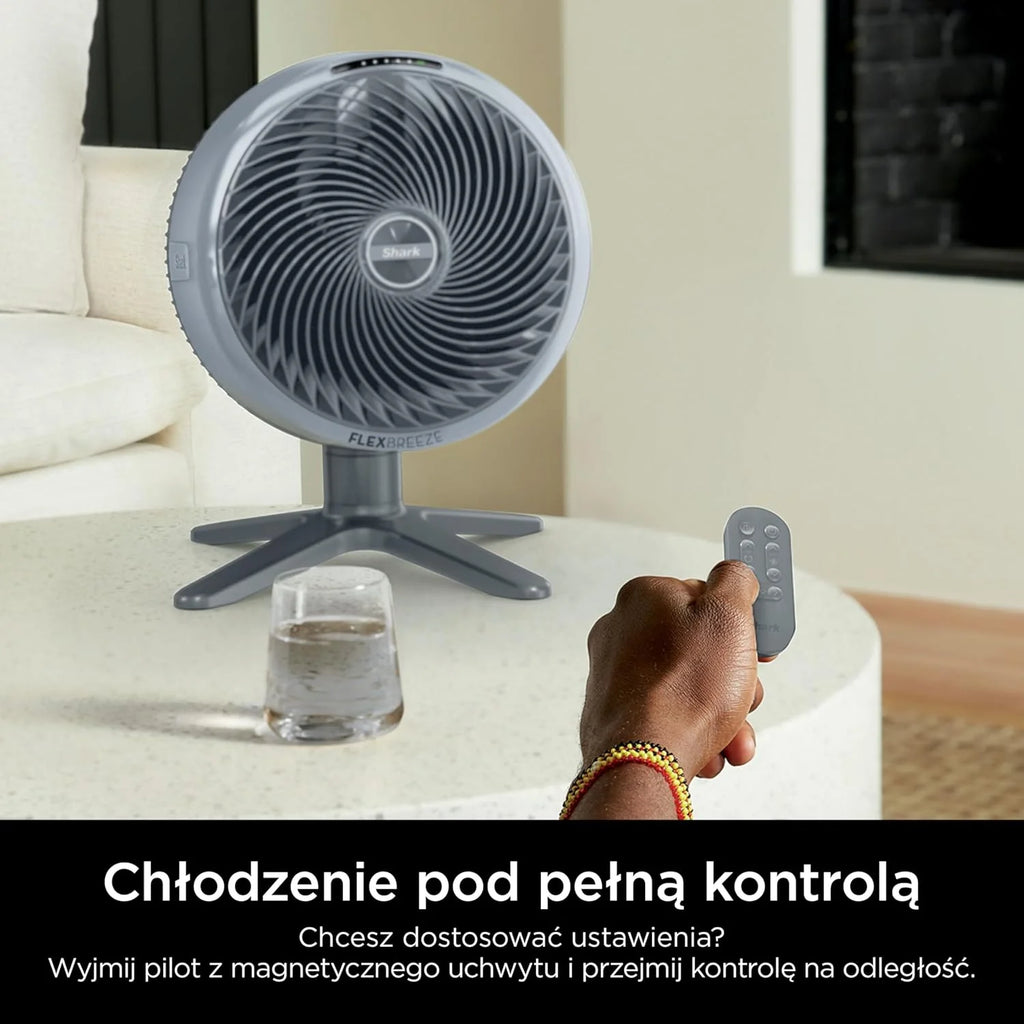 Shark FlexBreeze TableMate Akumulatorowy wentylator wewnętrzno-zewnętrzny, do 24 godz. pracy, wydajne chłodzenie, zasięg 20 m, cichy, 5 prędkości, oscylacja, zdalne sterowanie, zimna mgiełka, FA150EU