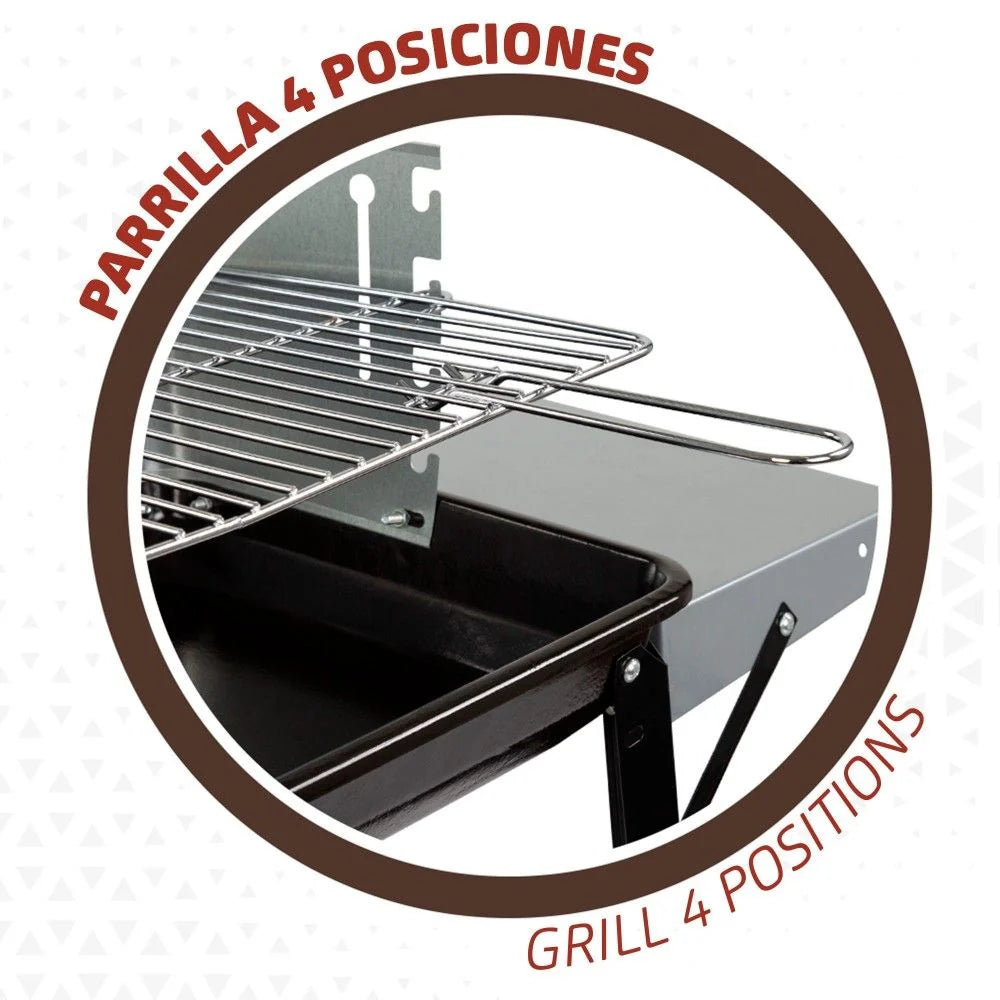 Przenośny Grill Węglowy Barbacoa Z 4-Stopniową Regulacją Wysokości Aktive