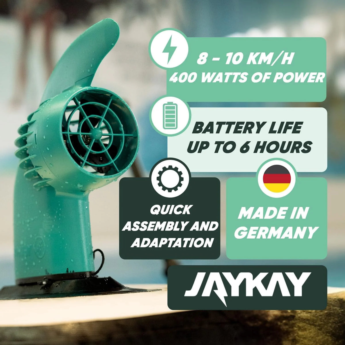 JayKay Sup E-Fin | Płetwa elektryczna do desek SUP, kajaków i windsurfingu | do 6 godzin działania