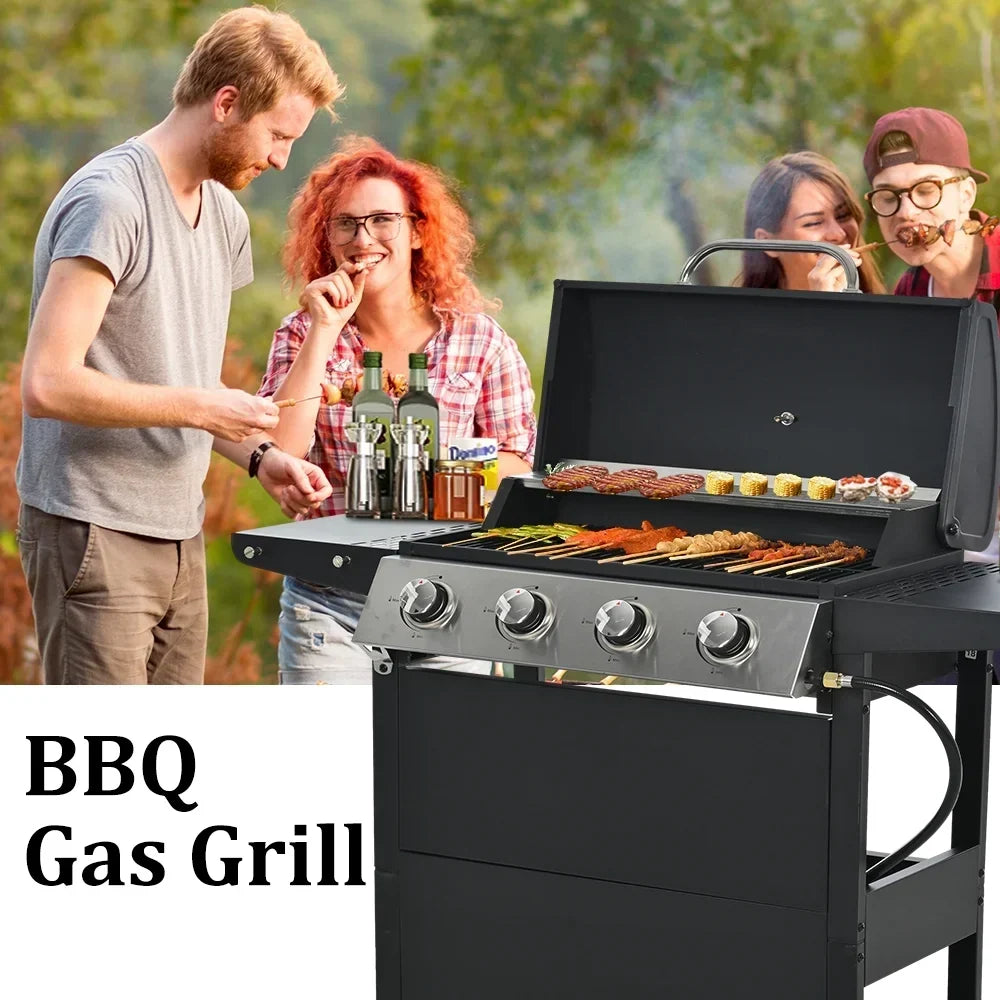 2026 Grill gazowy SEGMART 4-palnikowy ze stali nierdzewnej – 34 200 BTU, grill do ogrodu/na patio z dwoma składanymi półkami i termometrem, idealny na kemping i do gotowania na świeżym powietrzu