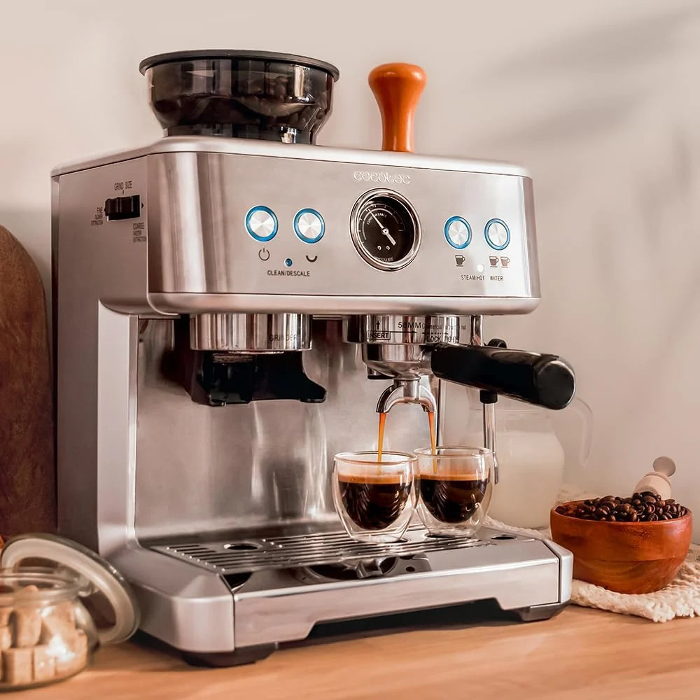 Cecotec Ekspres do kawy Barista Power Espresso 20 Barista. 2250W, 20 Barów, Manometr i 2 Termobloki, Zbiornik na Kawę Ziarnistą, Młynek z 20 Poziomami, Spieniacz