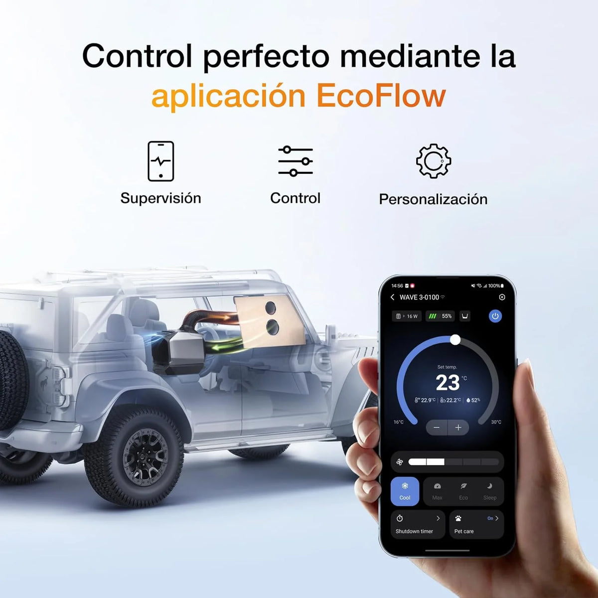 EcoFlow WAVE 3 Przenośny klimatyzator z akumulatorem 1024 Wh, chłodzenie 1800 W, ogrzewanie 2000 W, 8 h pracy, sterowanie przez aplikację, do namiotu, kampera, samochodu
