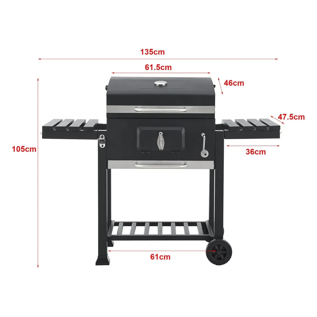 Grill węglowy Arnad z 2 półkami Stal 105x135x48cm - Czarny [casa.pro]
