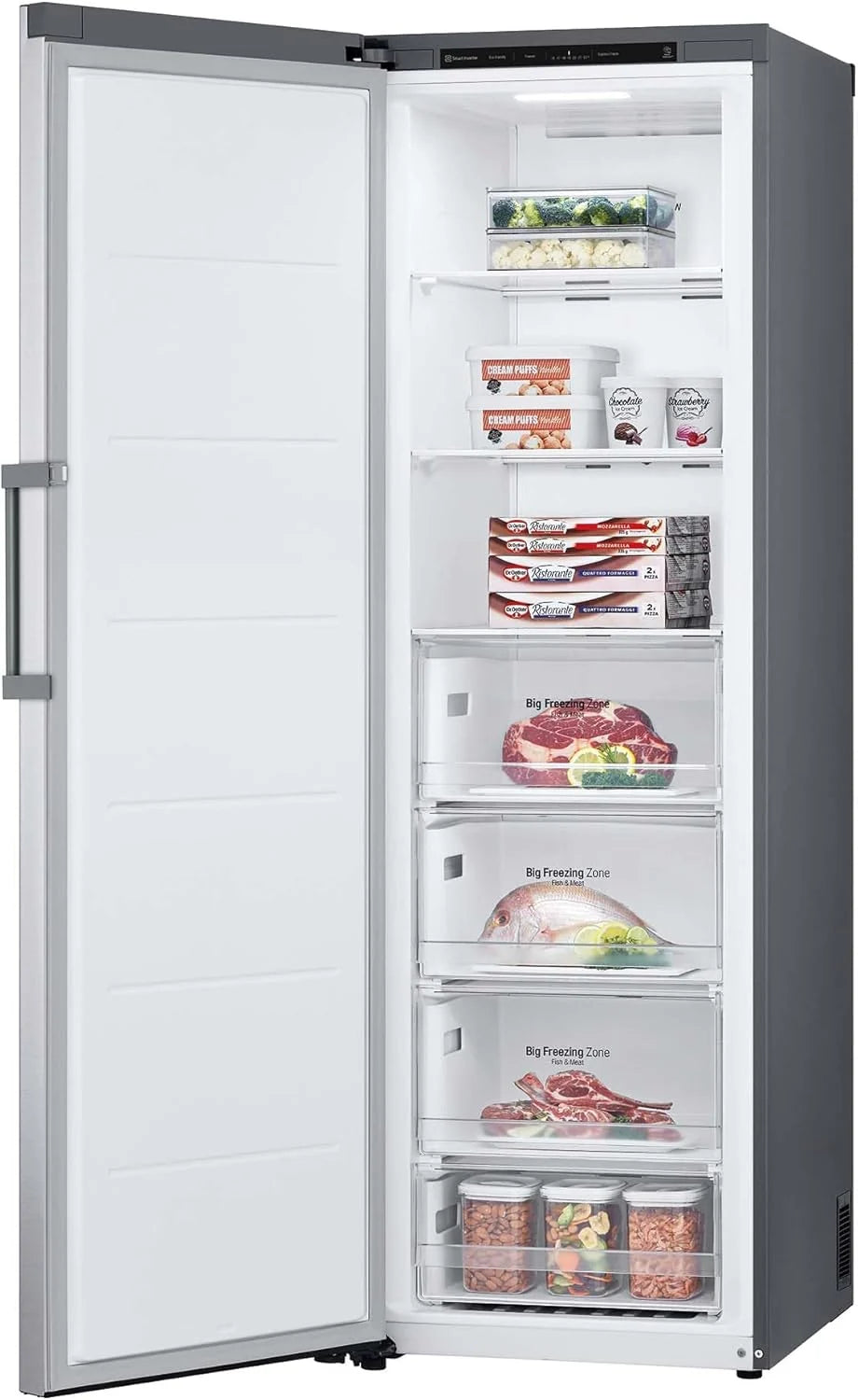GFT41PZGSZ - Chłodziarka No Frost, 1 drzwi, kompresor Smart Inverter, 355 l, 186 cm, zamrażarka pionowa z funkcją szybkiego zamrażania, kolor inox