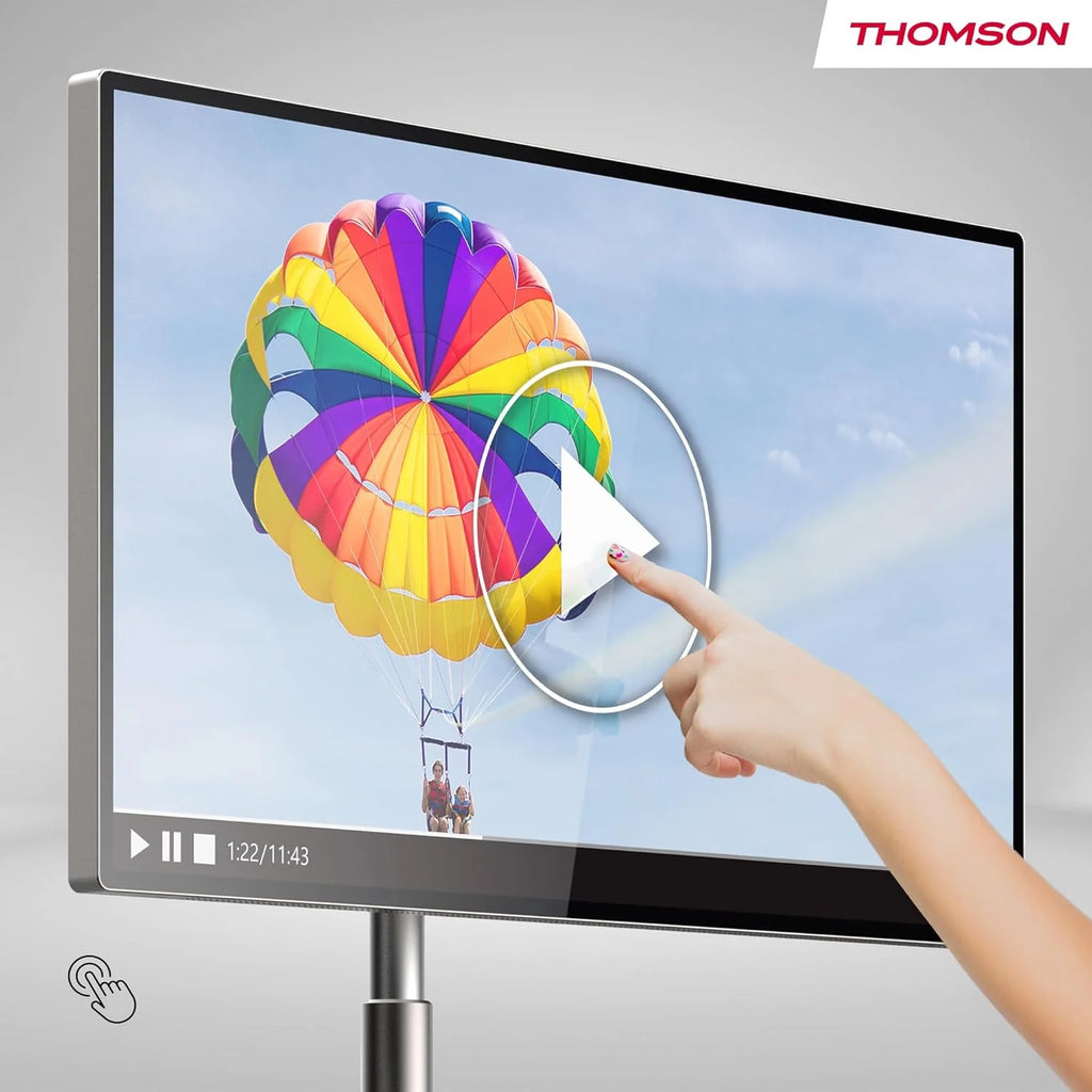 THOMSON 32 cale (81 cm) Go Plus, Przenośny Android 4K UHD – Dotykowy Ekran WiFi Bluetooth Sterowanie Głosowe, Hotspot, 4 Godziny Baterii, Możliwość Pochylenia i Regulacji Wysokości