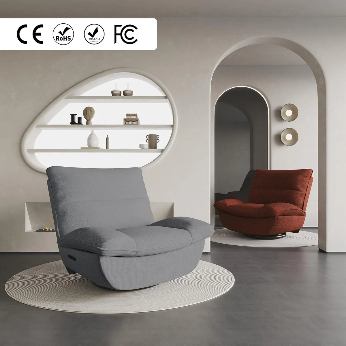 FLEXISPOT XC6 Fotel Relaxacyjny, Obrotowa Kanapa z Funkcją Bujania, Fotel TV z Regulowanym Oparciem, Rozkładany Fotel do Sypialni, Salonu i Kina Domowego (Beżowy)