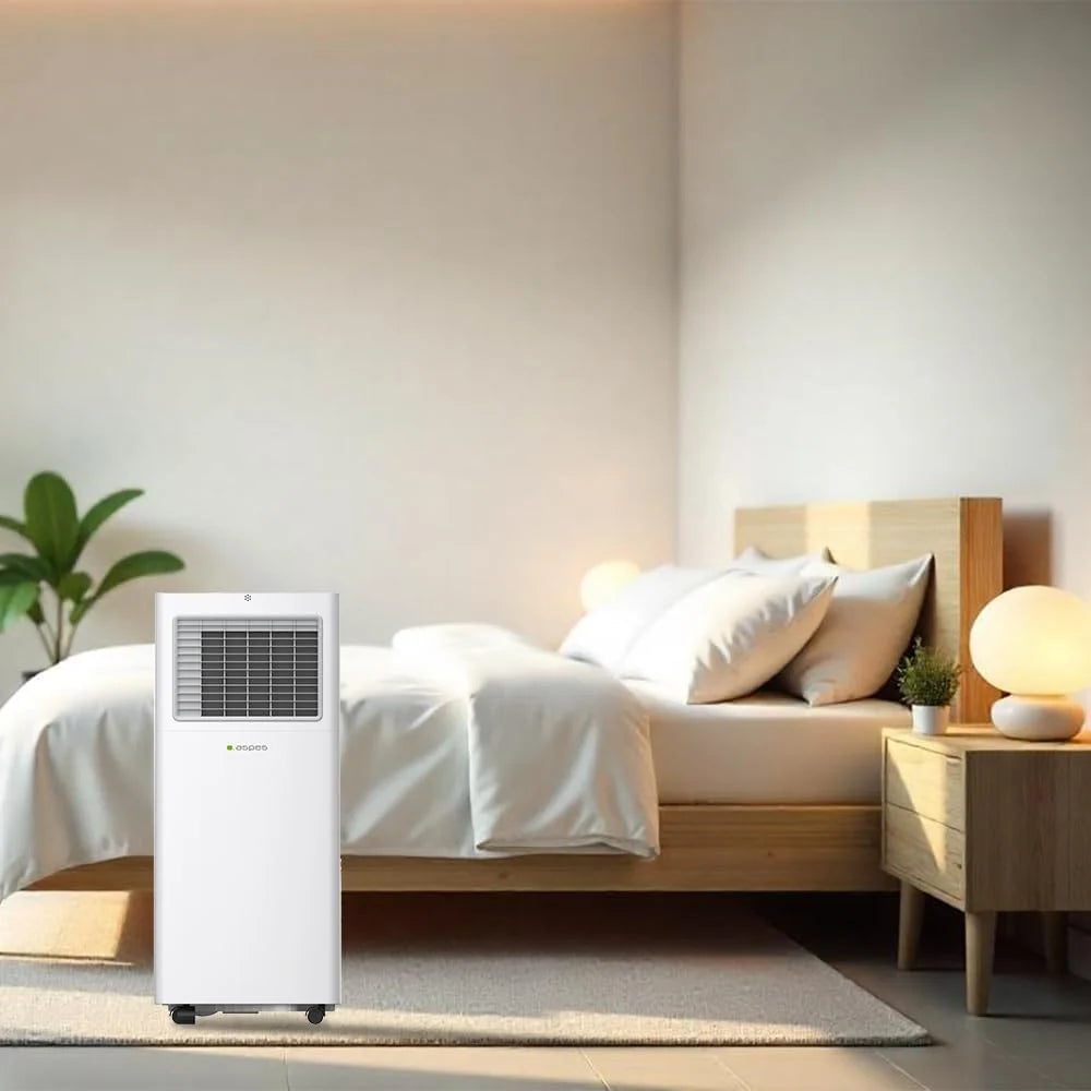Przenośny klimatyzator Aspes, 9000 BTU. AAAP900F. Tylko chłodzenie, dotykowy wyświetlacz LED, timer, pilot, zestaw do montażu okiennego w zestawie, klasa energetyczna A