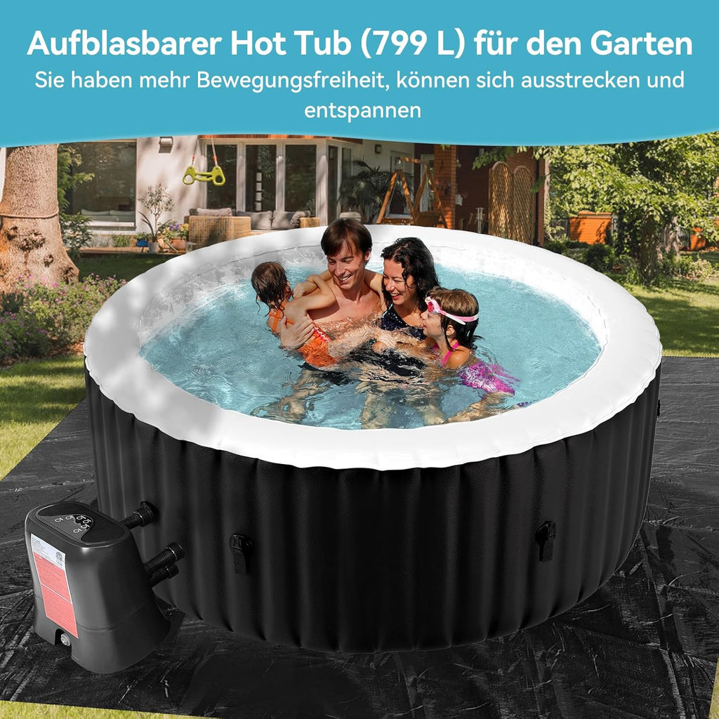 Dmuchane jacuzzi dla 4 osób, 2400 W do użytku wewnątrz/na zewnątrz, zimowy basen spa ze 120 dyszami powietrznymi, zabezpieczenie przed mrozem, 799 litrów, szczelne, energooszczędne