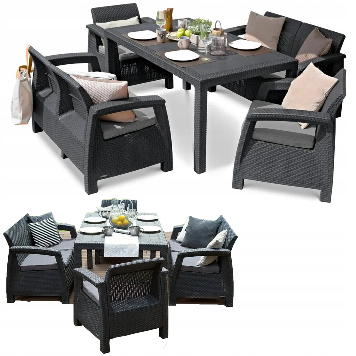 Keter CORFU FIESTA Garden Furniture Set Table Sofa Armchair for Terrace graphite