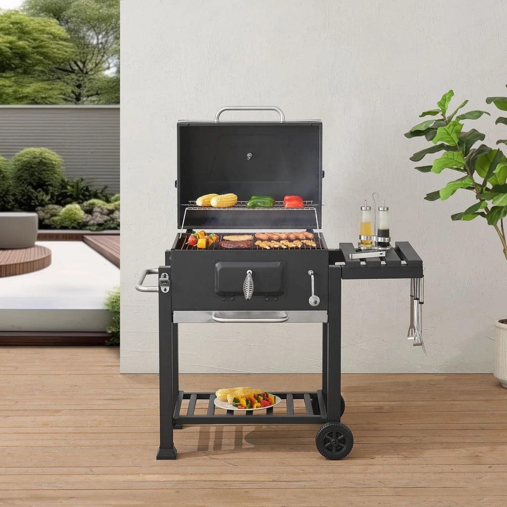 Grill Węglowy Arnad Z 3 Półkami Stalowy 105x114x48cm - Czarny [casa.pro]