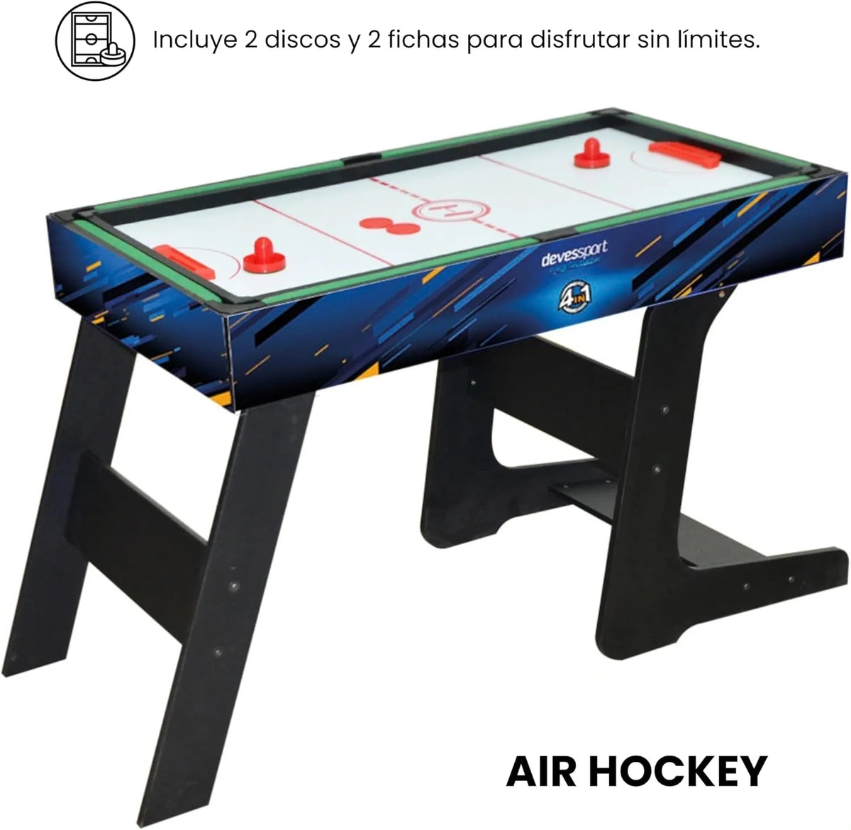 DEVESSPORT Wielofunkcyjny Składany Stół do Gier 4 w 1 Sport Arena | Piłkarzyki, Bilard, Air Hockey i Tenis Stołowy | Składany Stół do Gier z Akcesoriami w Zestawie