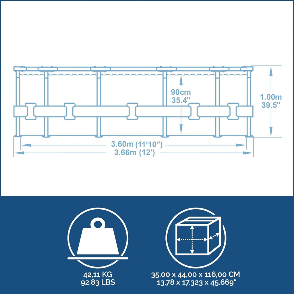 Bestway Steel Pro MAX Frame - Okrągły basen (366 x 100 cm, z pompą filtrującą, efekt drewna)