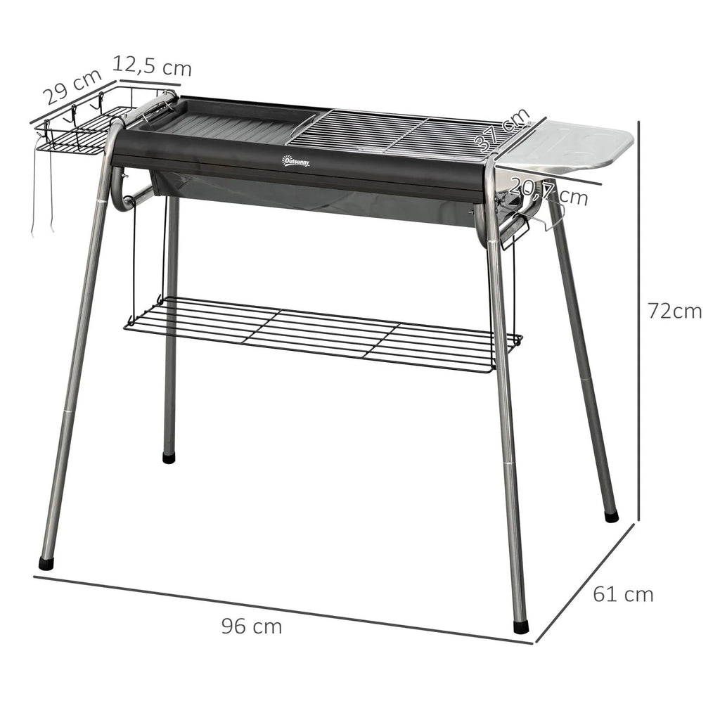 Grill Węglowy Outsunny, Stal Nierdzewna, Metal, 96x61x72 cm, Czarny