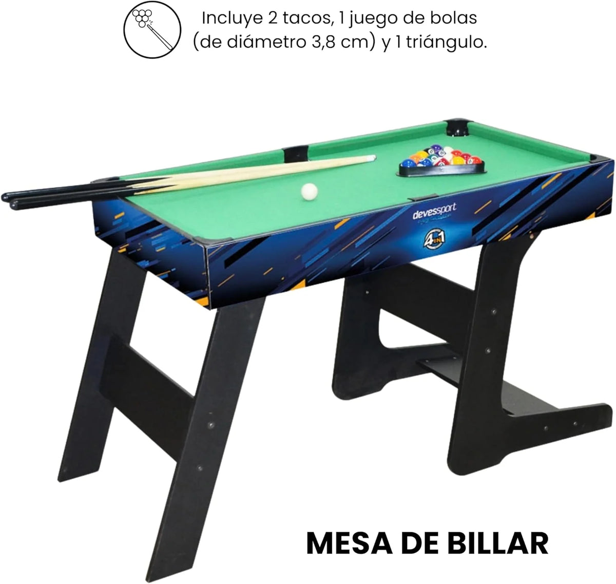 DEVESSPORT Wielofunkcyjny Składany Stół do Gier 4 w 1 Sport Arena | Piłkarzyki, Bilard, Air Hockey i Tenis Stołowy | Składany Stół do Gier z Akcesoriami w Zestawie