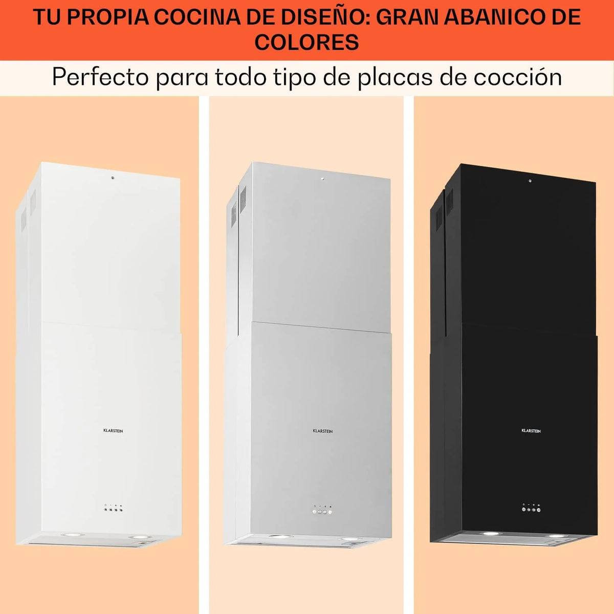 Klarstein Campana Isla Cocina, Okap Kuchenny Wyspowy, Okap Sufitowy Przepływ Powietrza 641m³/h, Zegar, Okap Wyspowy z Regulacją, 3 Tryby Odsysania Dymu i Filtry Węglowe