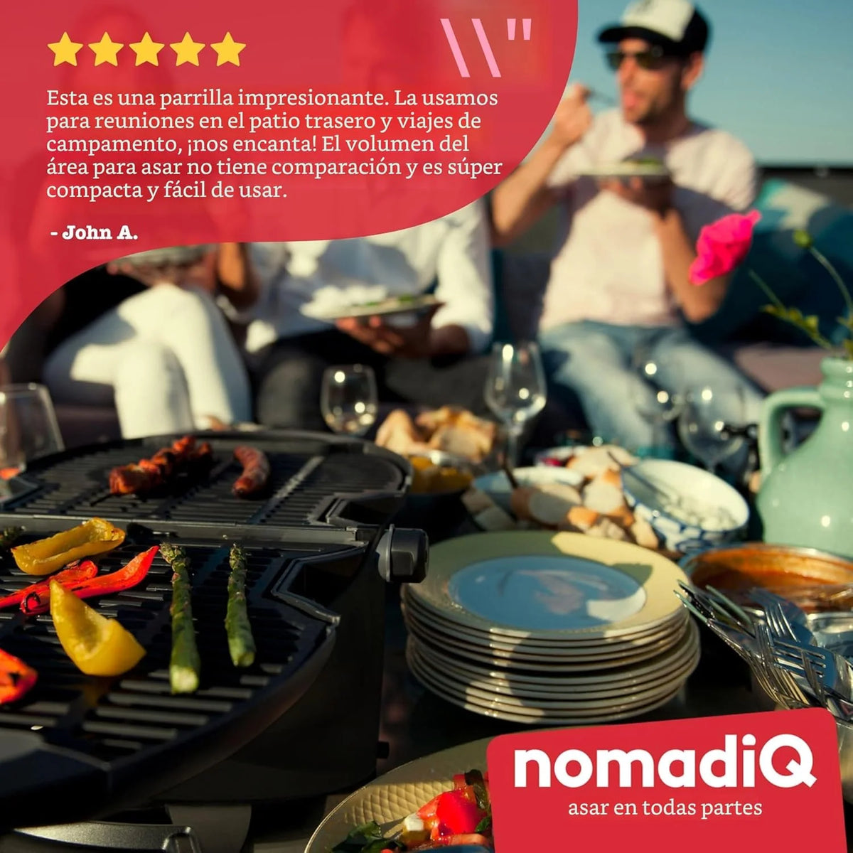 NOMADIQ Przenośny grill gazowy na propan | Mały, kompaktowy i lekki grill stołowy | Idealny na kemping, imprezy plenerowe, gotowanie na świeżym powietrzu, do kamperów, łodzi, podróży (grill)