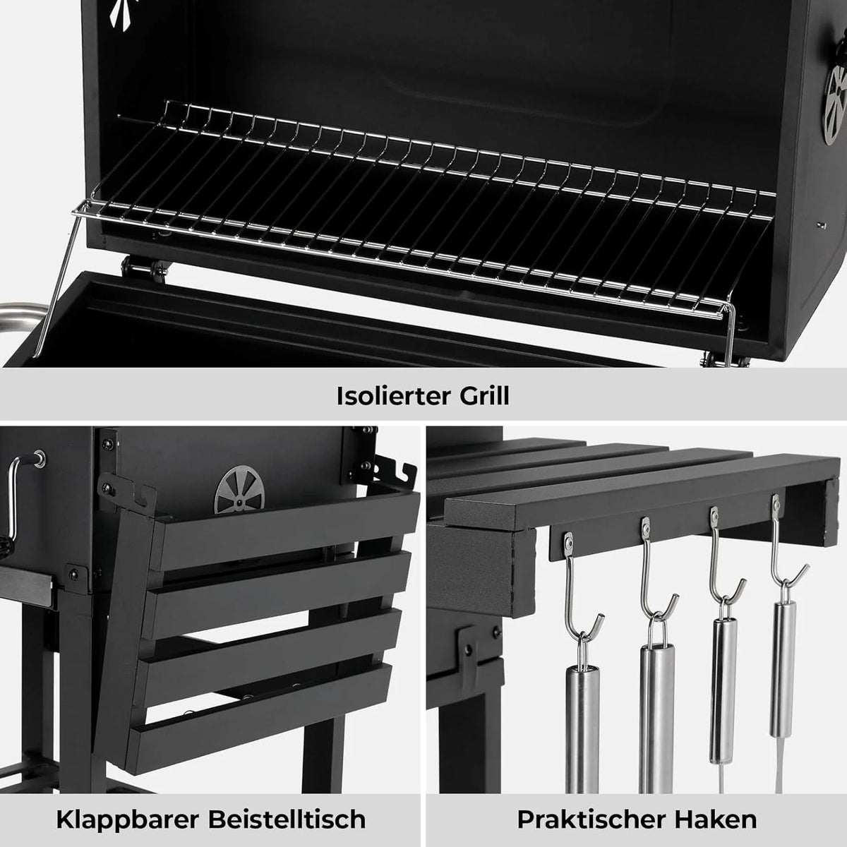 Grill Węglowy XXL, Grill Węglowy z Kominem i Pokrywą, Grill Wózkowy BBQ Smoker z Kółkami i Termometrem, Duży Grill Węglowy do Biwakowania i Ogrodu