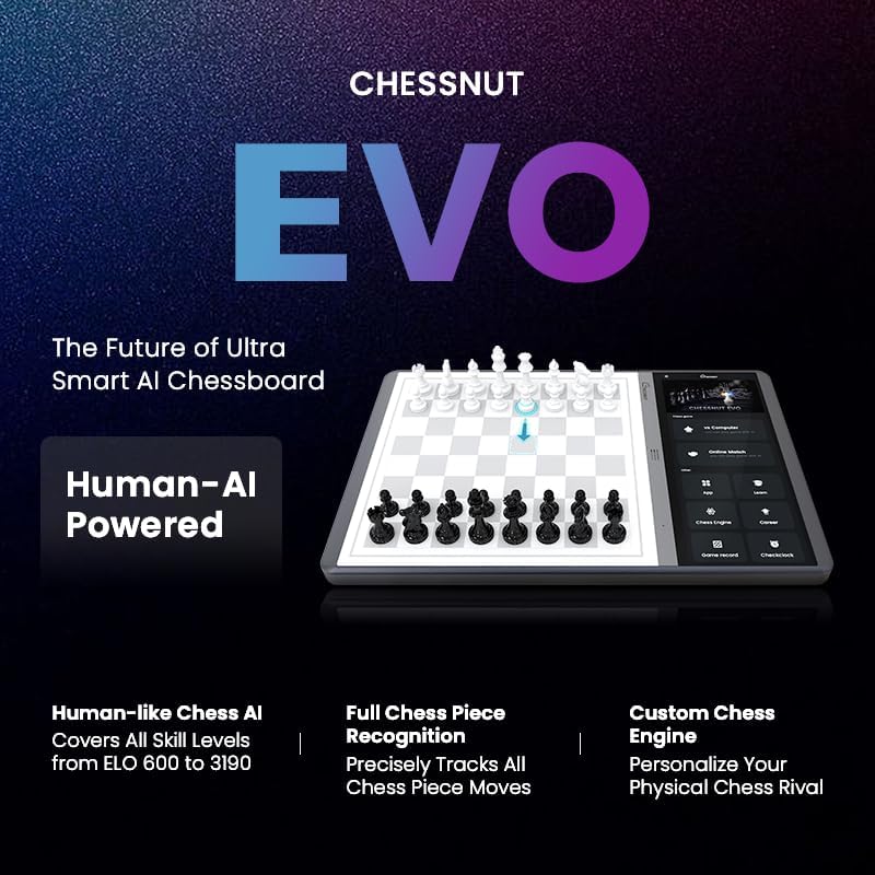 Szachownica AI Chessnut EVO — zintegrowany silnik Maia, konfigurowalny bot szachowy, pełne rozpoznawanie figur, obsługa głównych platform, inteligentna konstrukcja all-in-one