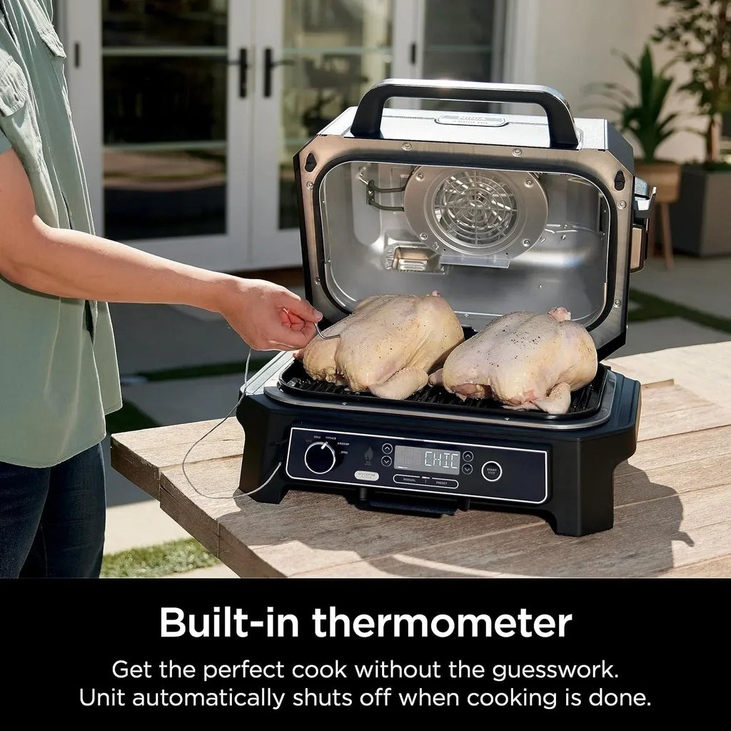 Ninja Woodfire Pro XL Grill i Wędzarnia Zewnętrzna, termometr, master grill 4 w 1, grill wędzarniczy, zewnętrzna frytownica powietrzna, piekarnik, przenośny, grill elektryczny, ciemnoszary, model OG850, 2026